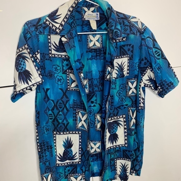 Hukilau Fashions Retro Vintage 70s Hawaiian Shirt ~ Size Small Blue Palm Floral - Picture 2 of 10